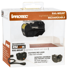 Rechargeable and adjustable red aiming laser sight for handguns and rail equipped rifles.